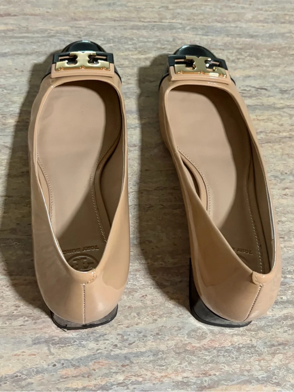 Tory Burch Gigi Beige and Black Cap-Toe 1-inch Heel Shoes
